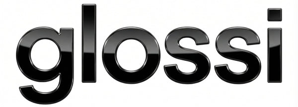 Black 'glossi' logo on a white background